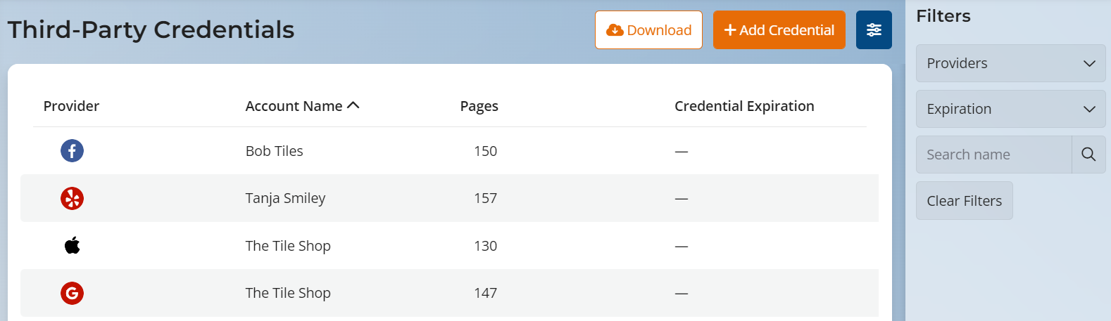 Chatmeter 3rd Party Credentials