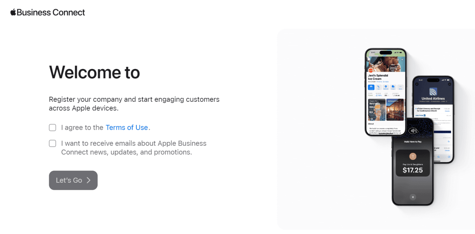 First Page of Signing up for Apple Business Connect