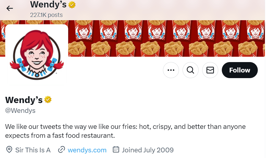 An Image of Wendy's profile on X